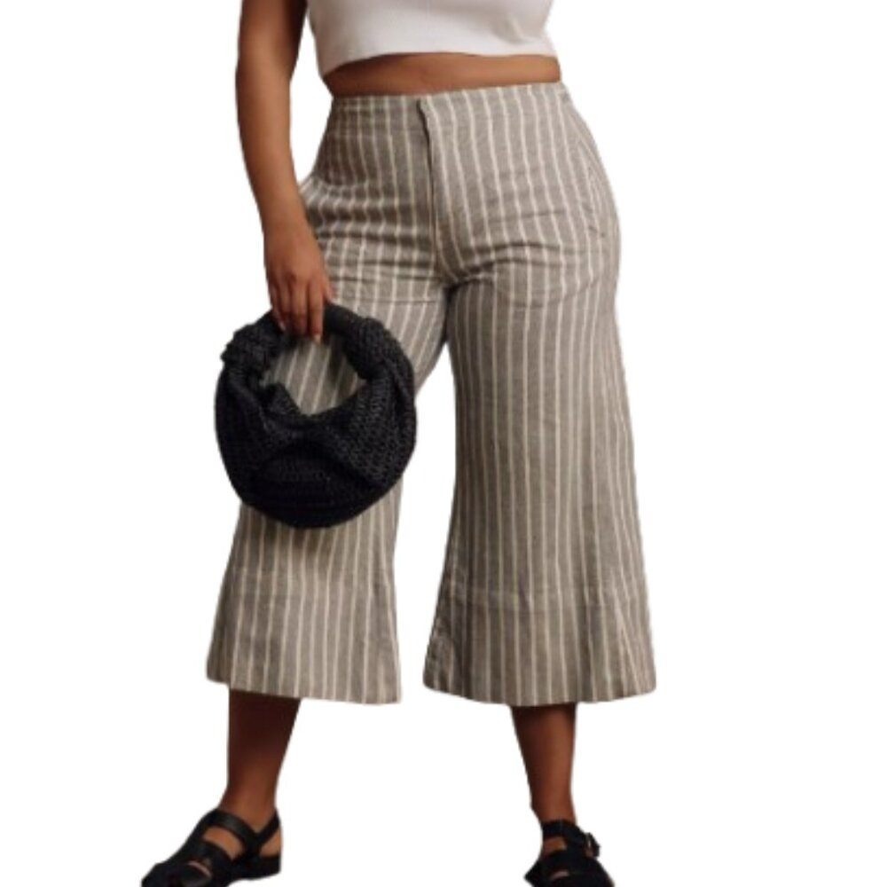 Pilcro Anthropologie Foxglove Striped Wide Leg Flare Pants Blue White 22W‎
